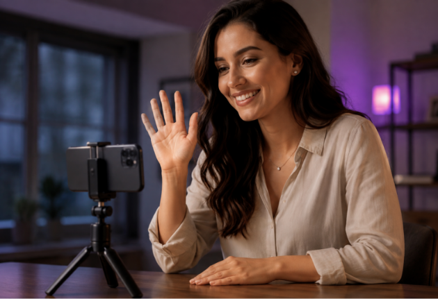 Creator waving at a camera